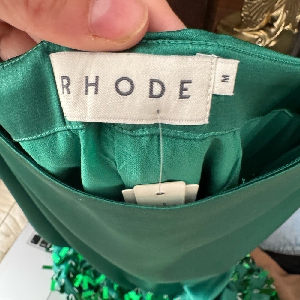 Rhode- NWT Green Silk Rhett Tassel Thin Strap Mini Cocktail Dress - Picture 6 of 8